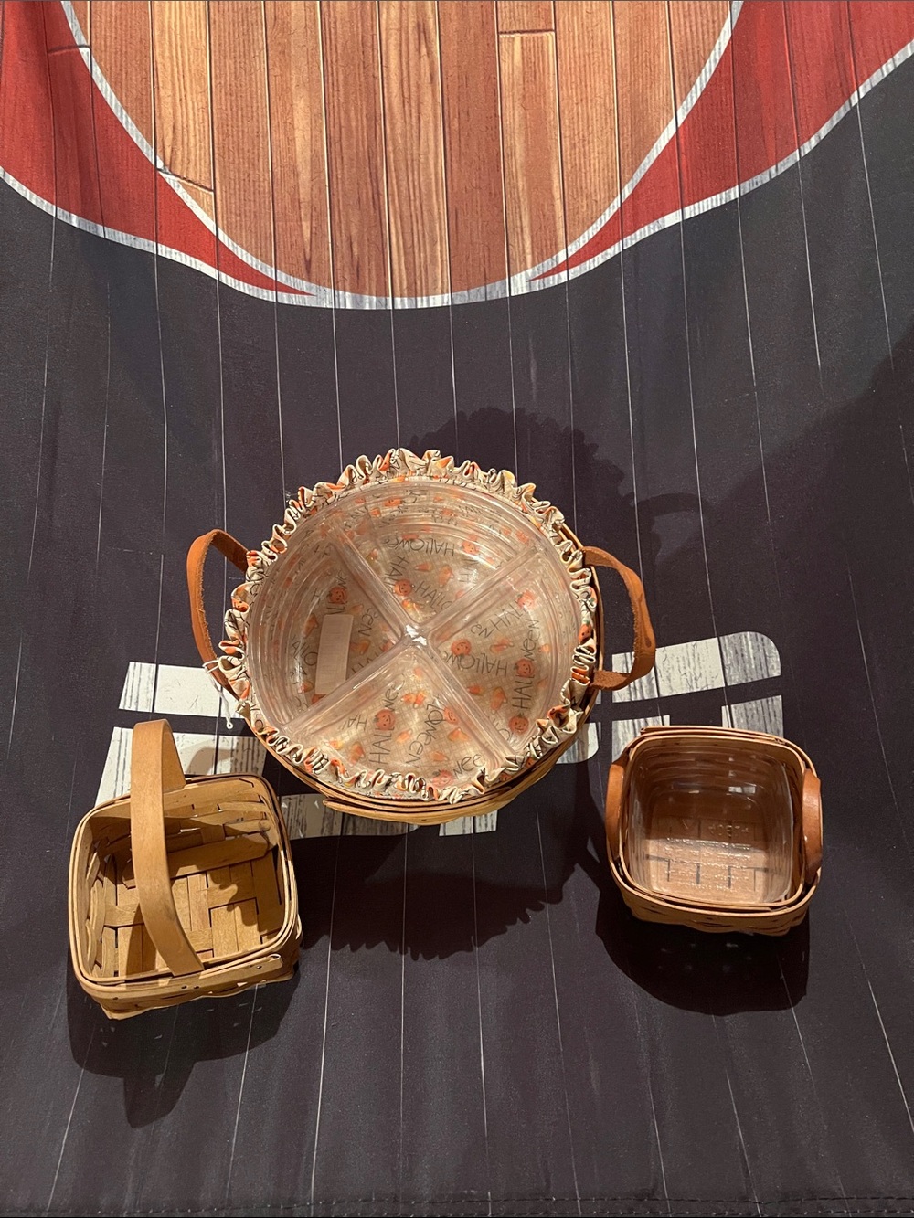 Three longaberger baskets. Halloween liner is removable 😊